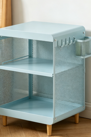 Mint Green Metal Kids Nightstand 3-Tier 4 Hooks